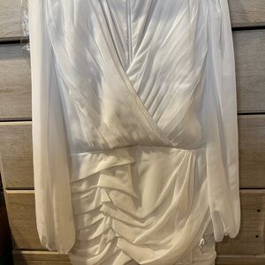 Showpo White Long Sleeve Draped Dress